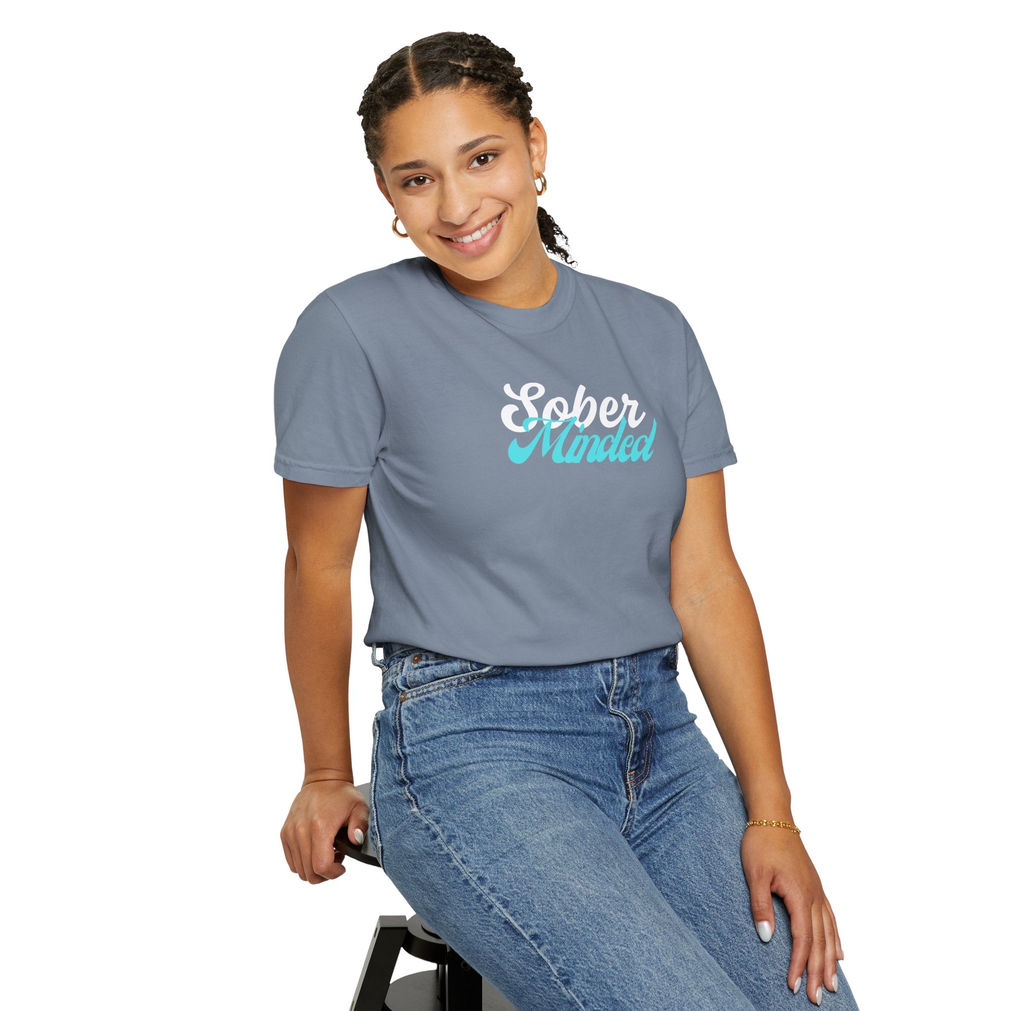 Sober Minded Script T-Shirt — Minimal Aqua Script Graphic Tee