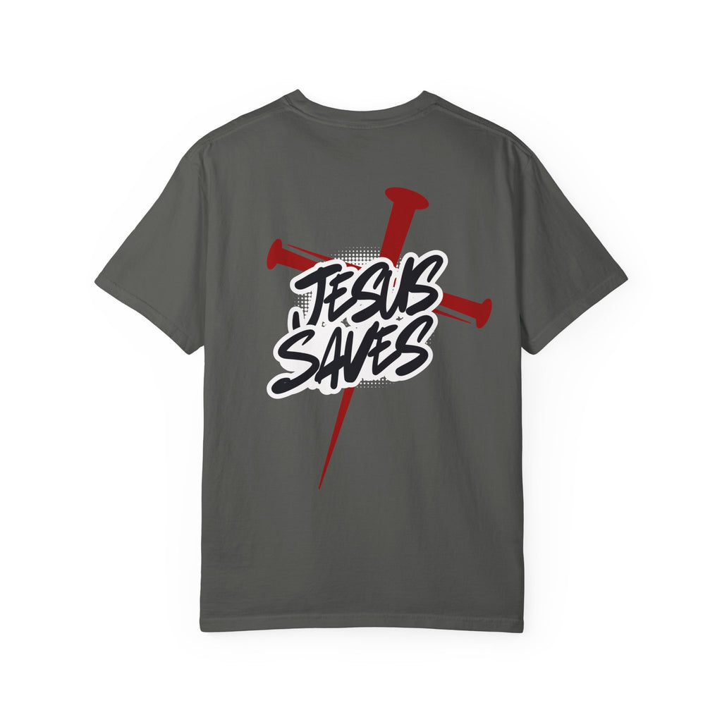 Jesus Saves T-Shirt — Graphic Faith Tee with Cross and Nails
