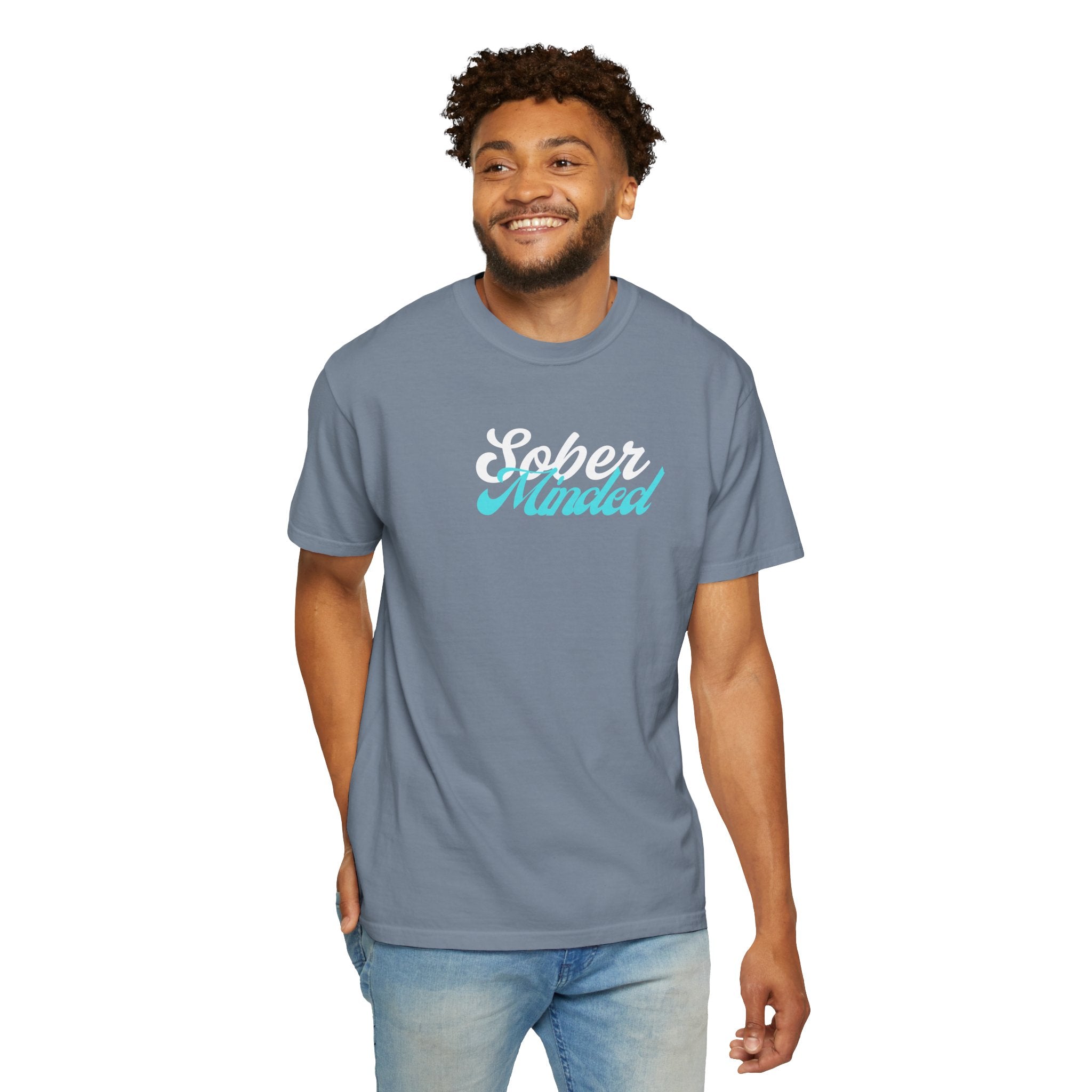 Sober Minded Script T-Shirt — Minimal Aqua Script Graphic Tee