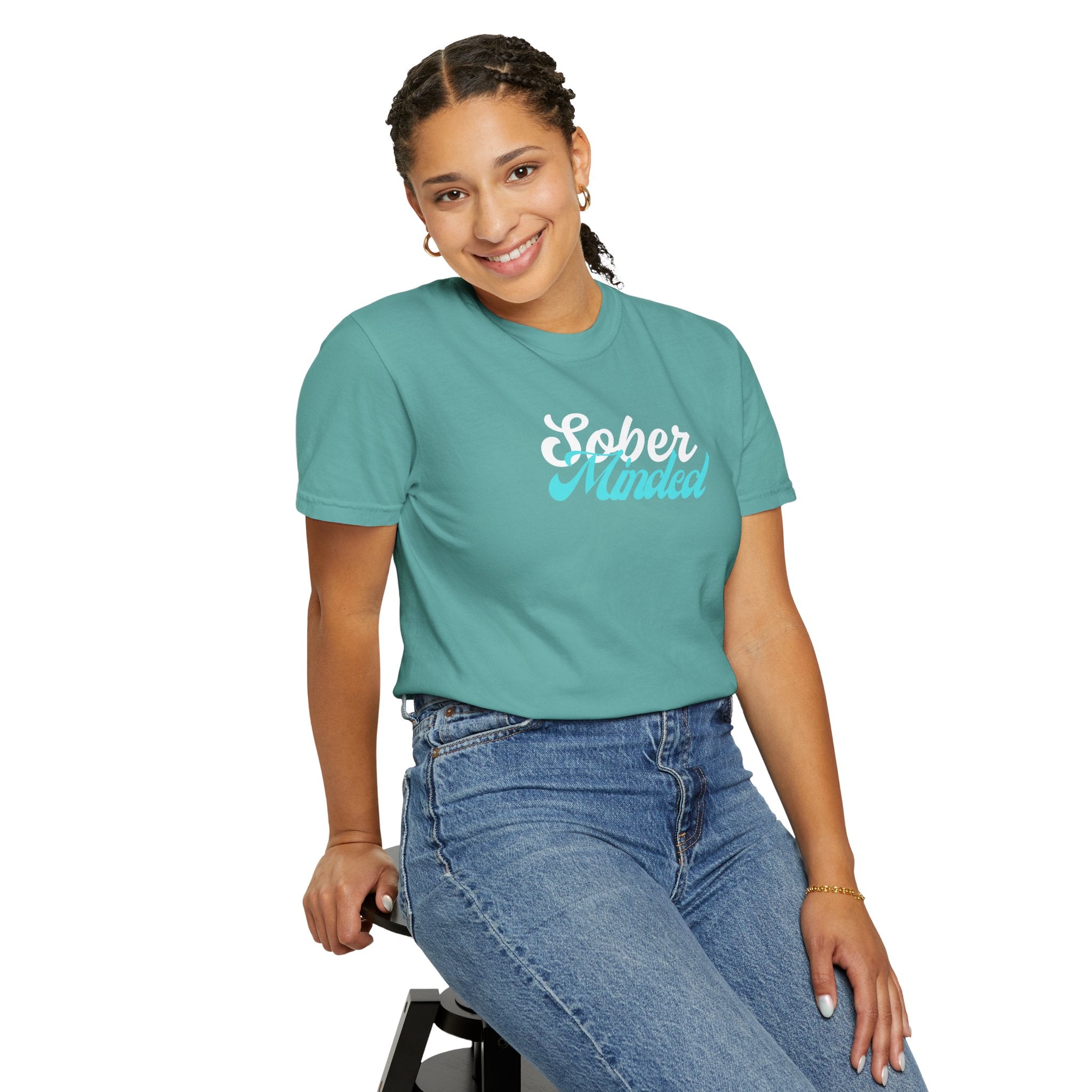 Sober Minded Script T-Shirt — Minimal Aqua Script Graphic Tee