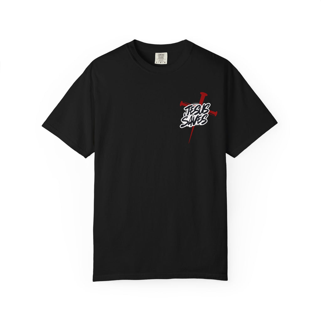 Jesus Saves T-Shirt — Graphic Faith Tee with Cross and Nails