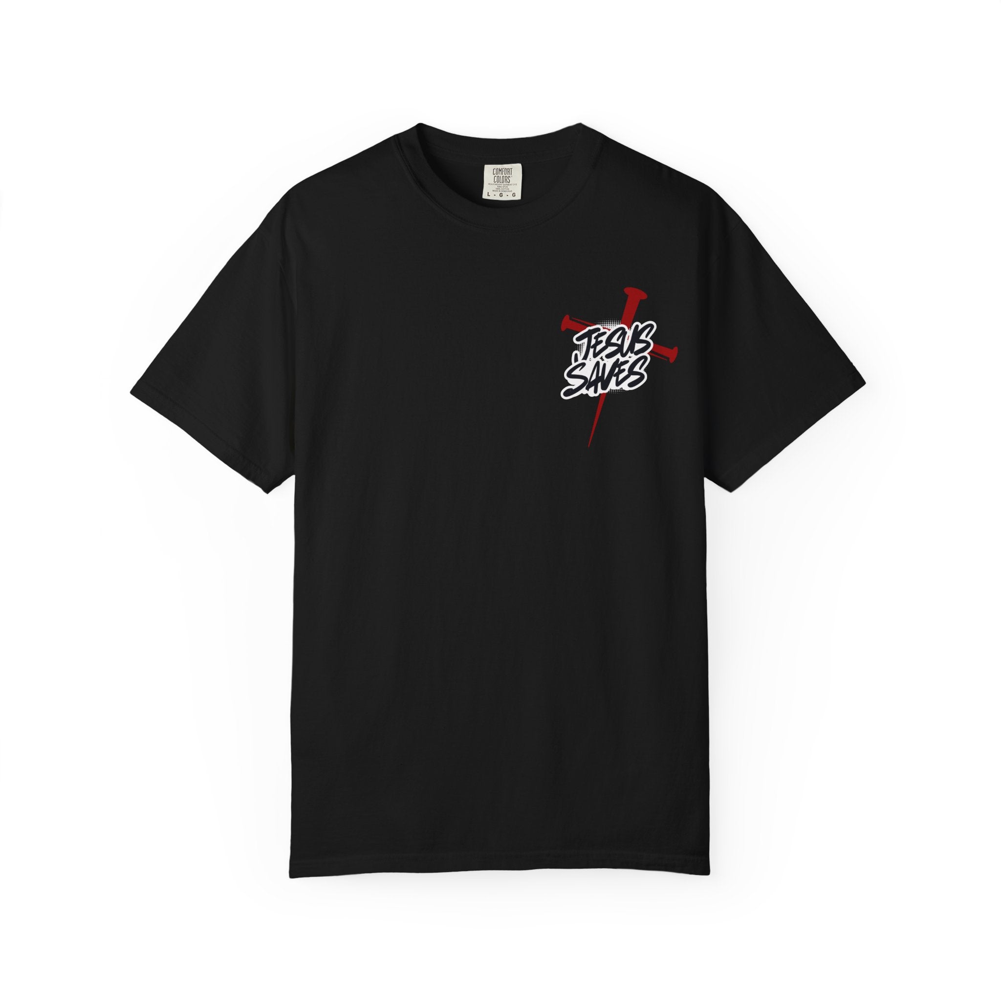 Jesus Saves T-Shirt — Graphic Faith Tee with Cross and Nails