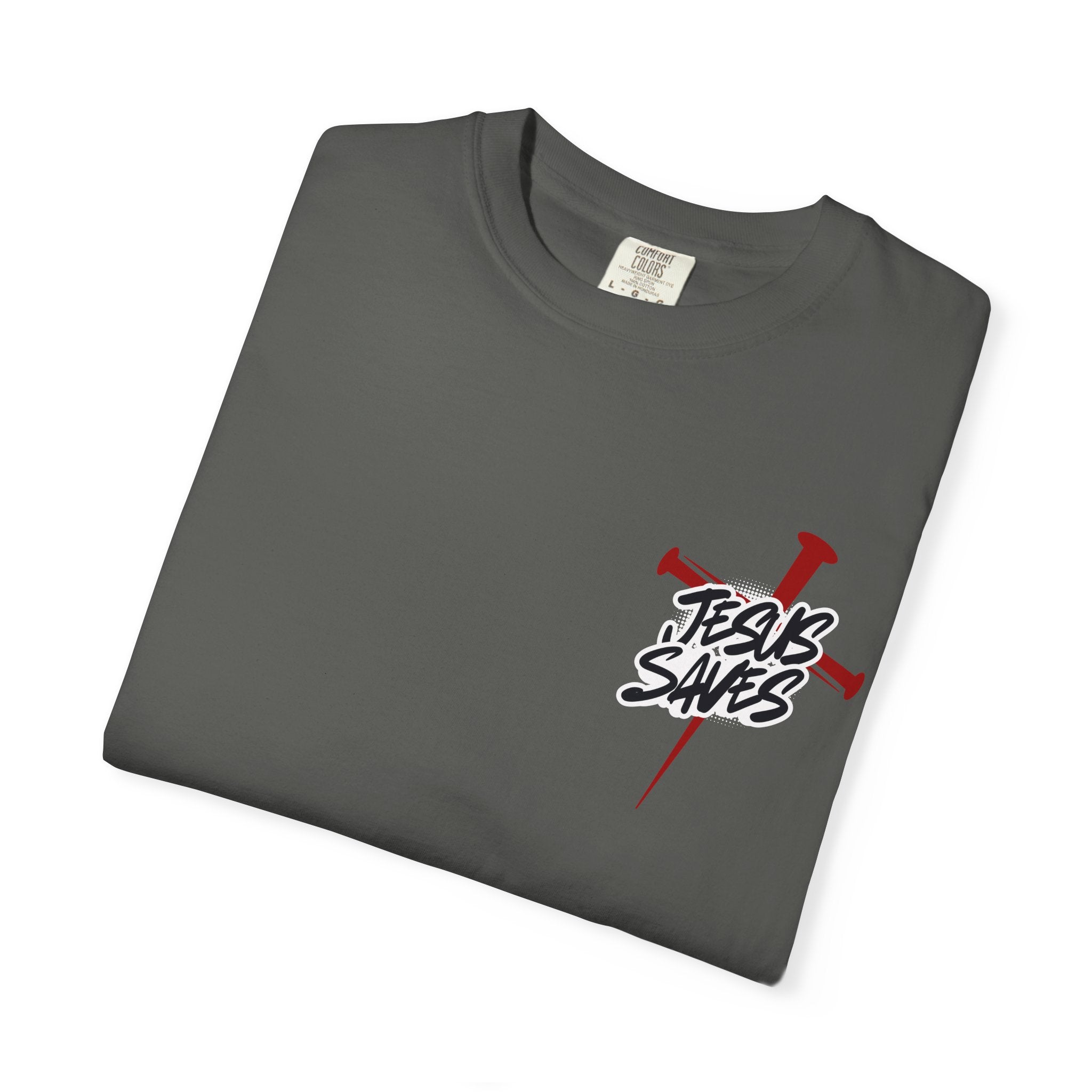 Jesus Saves T-Shirt — Graphic Faith Tee with Cross and Nails
