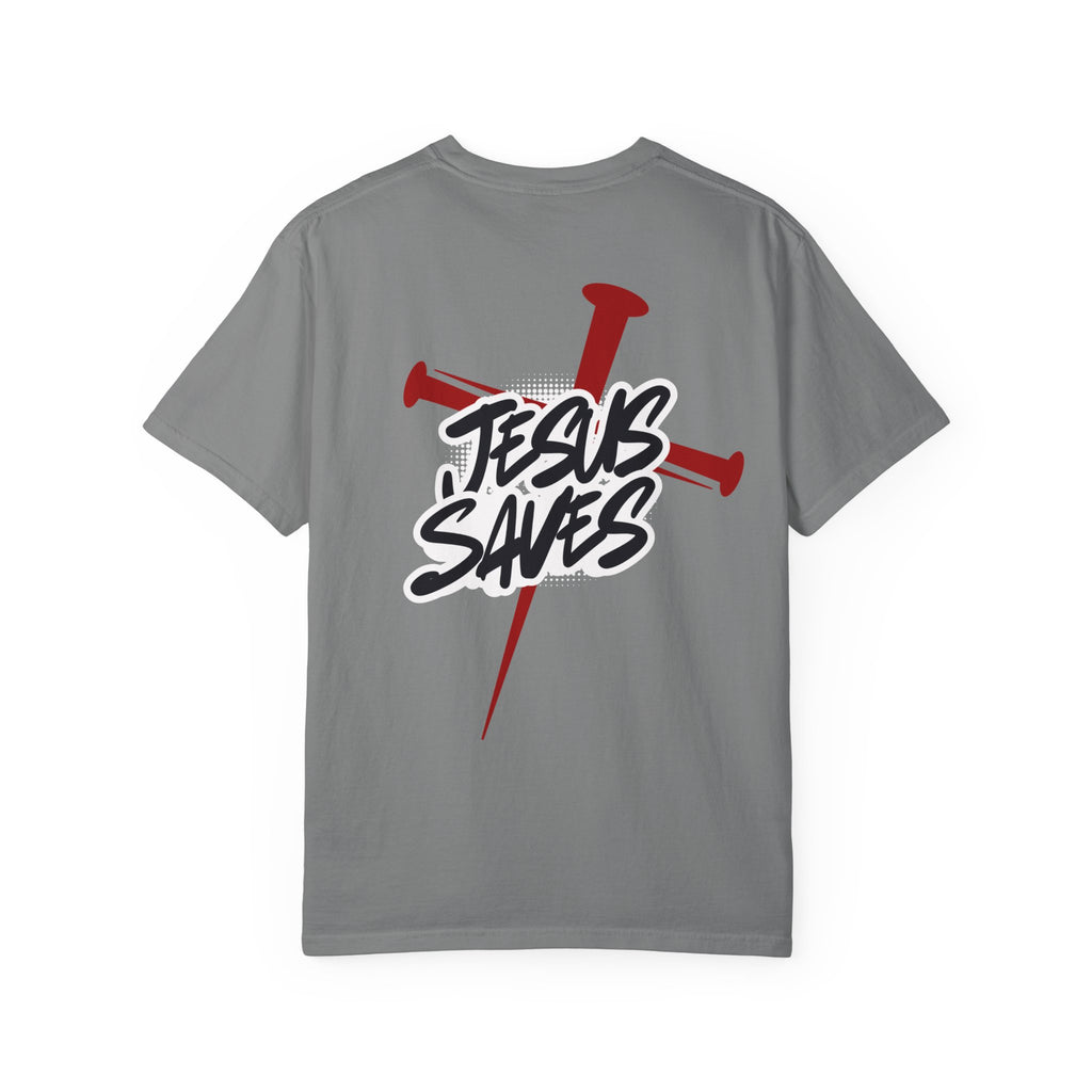 Jesus Saves T-Shirt — Graphic Faith Tee with Cross and Nails