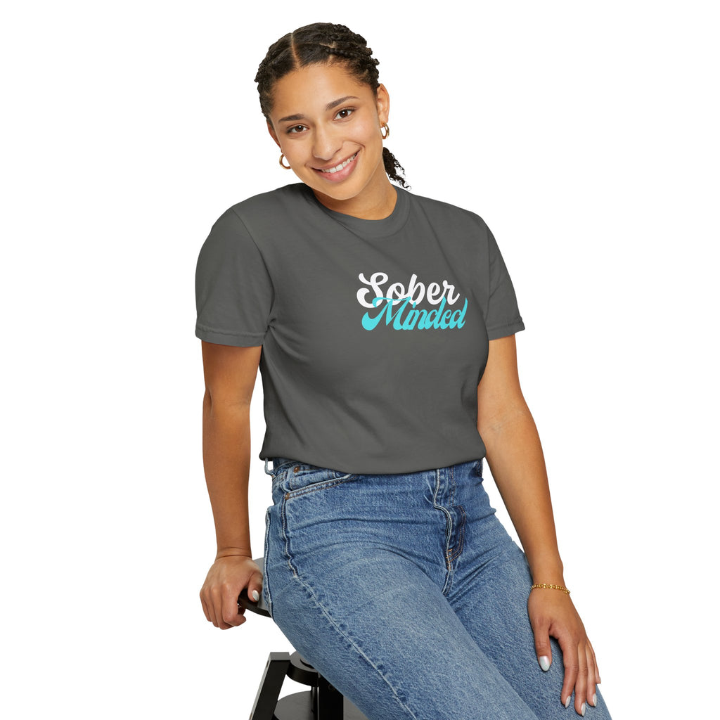 Sober Minded Script T-Shirt — Minimal Aqua Script Graphic Tee