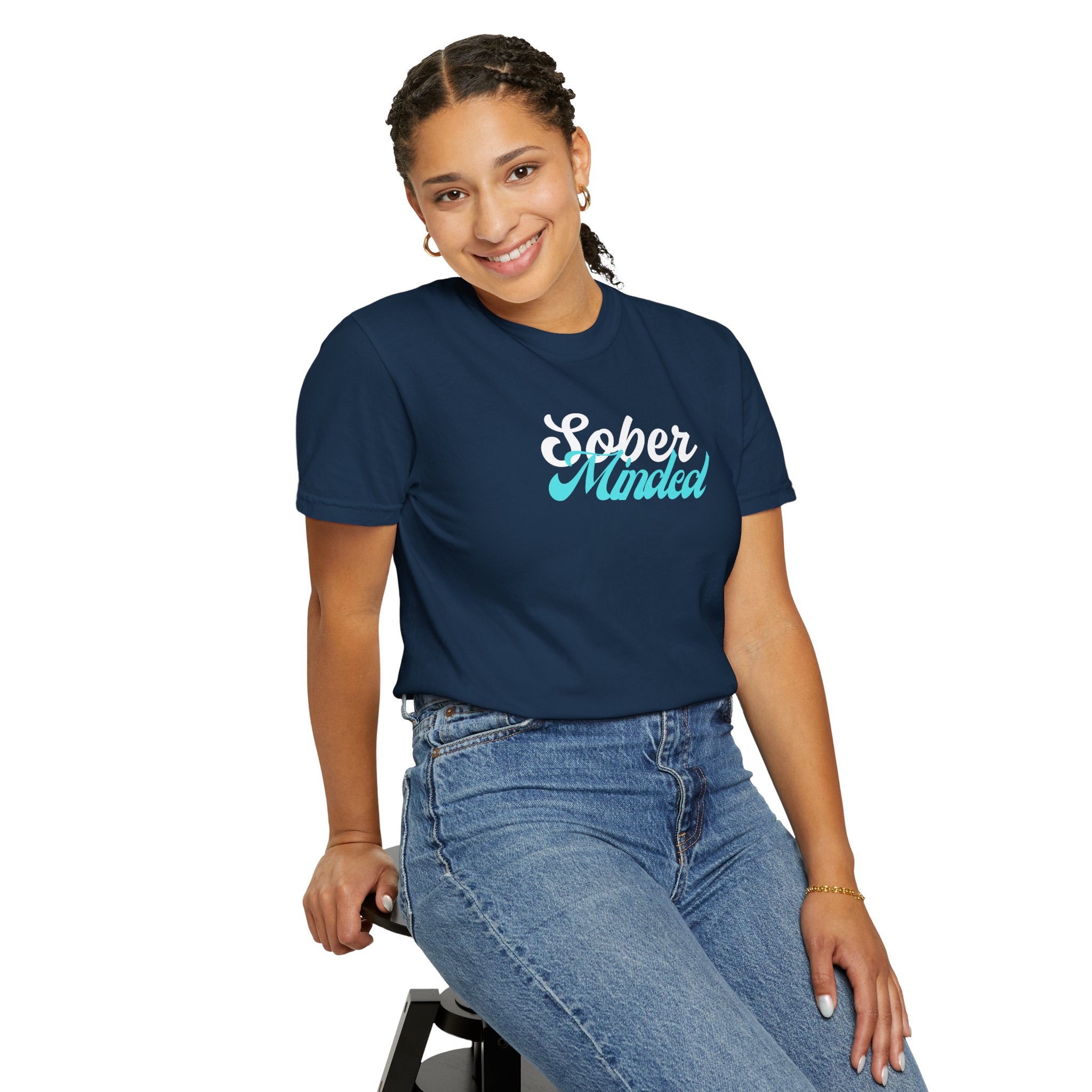 Sober Minded Script T-Shirt — Minimal Aqua Script Graphic Tee
