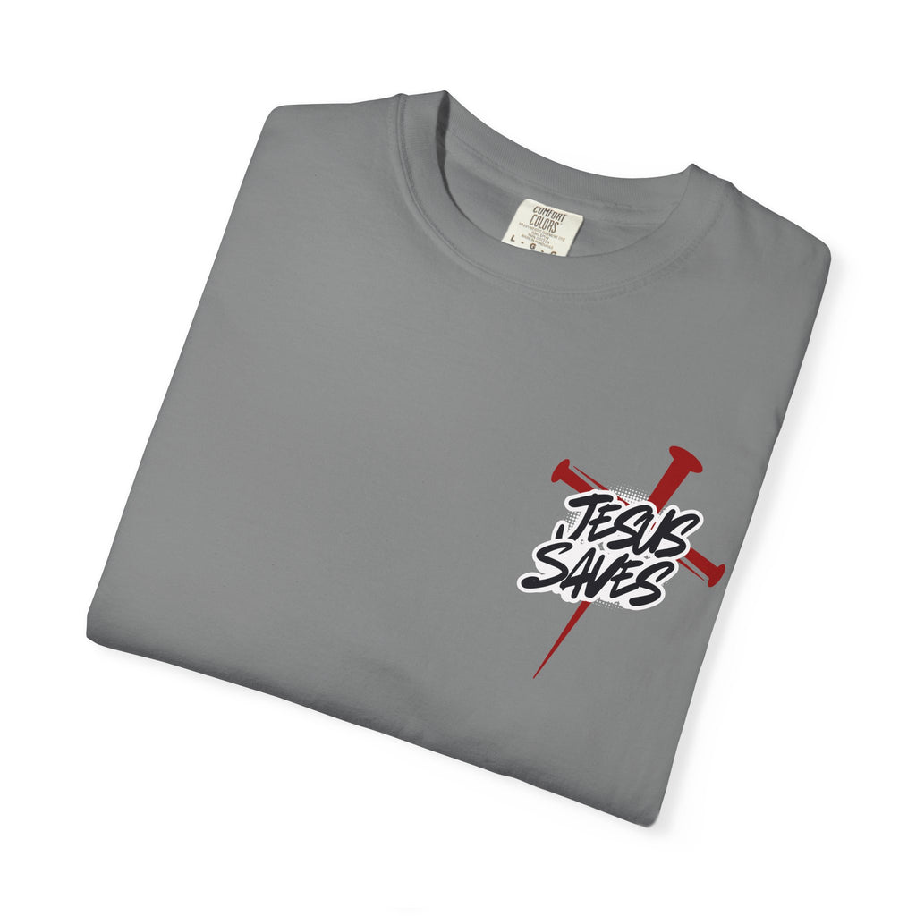 Jesus Saves T-Shirt — Graphic Faith Tee with Cross and Nails