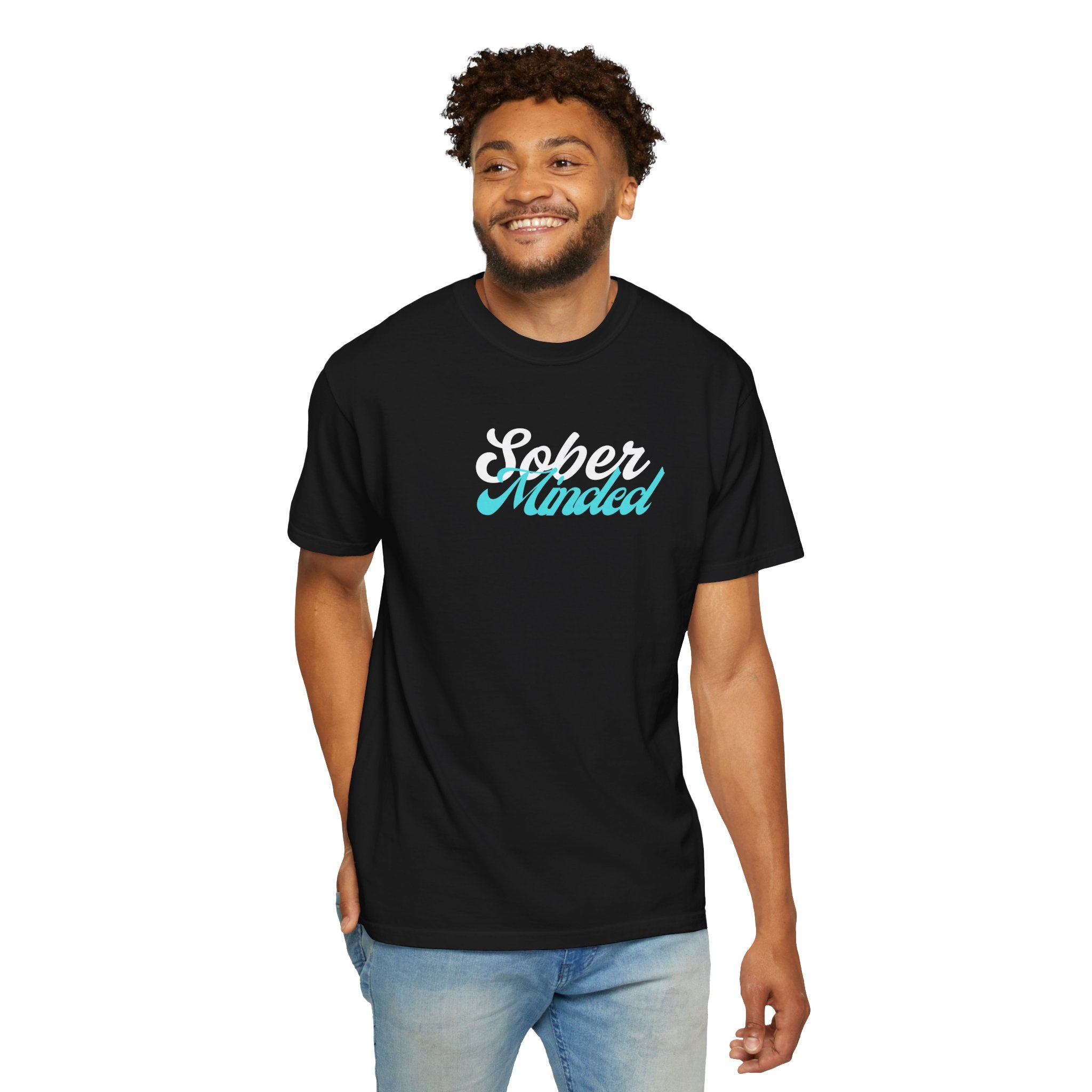 Sober Minded Script T-Shirt — Minimal Aqua Script Graphic Tee