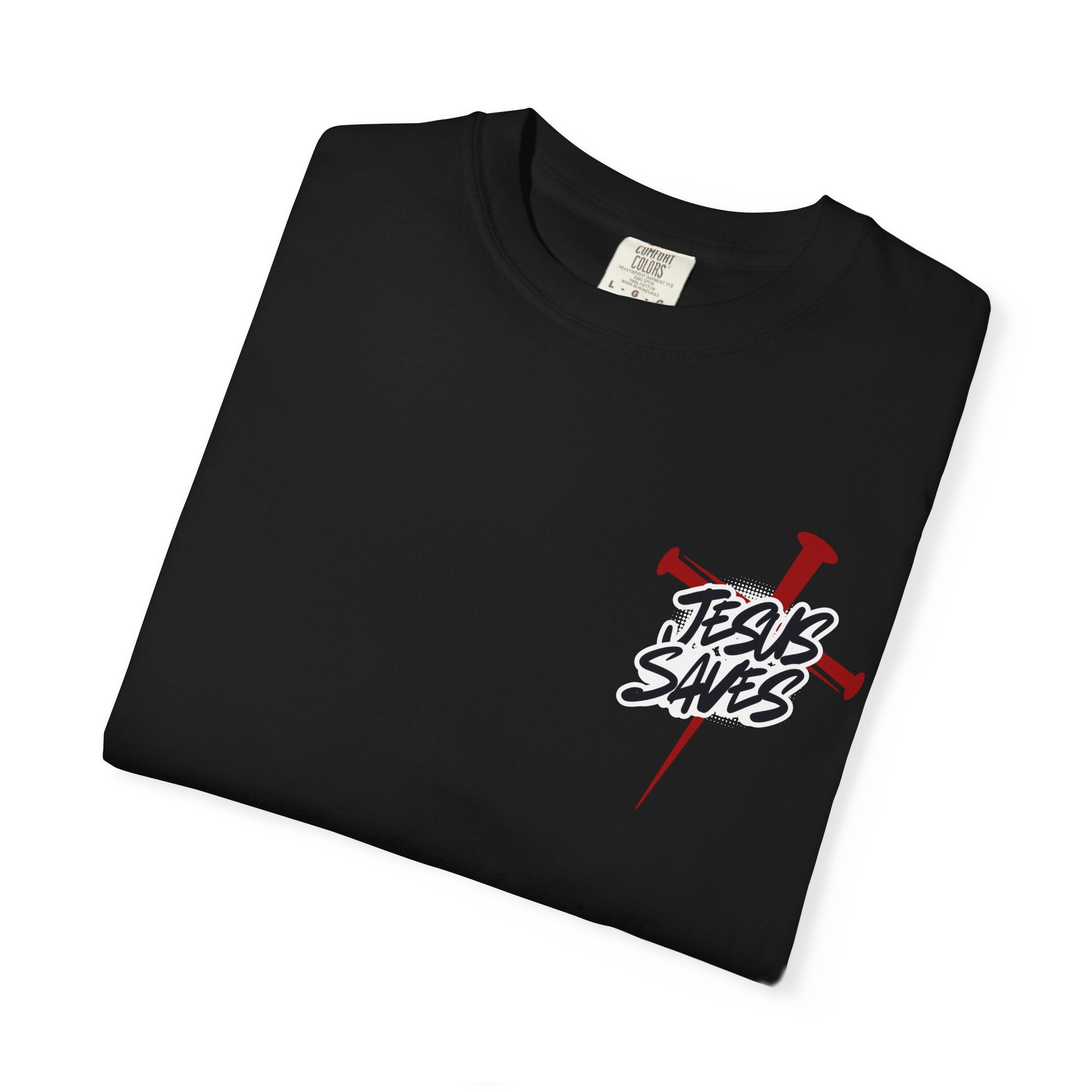 Jesus Saves T-Shirt — Graphic Faith Tee with Cross and Nails
