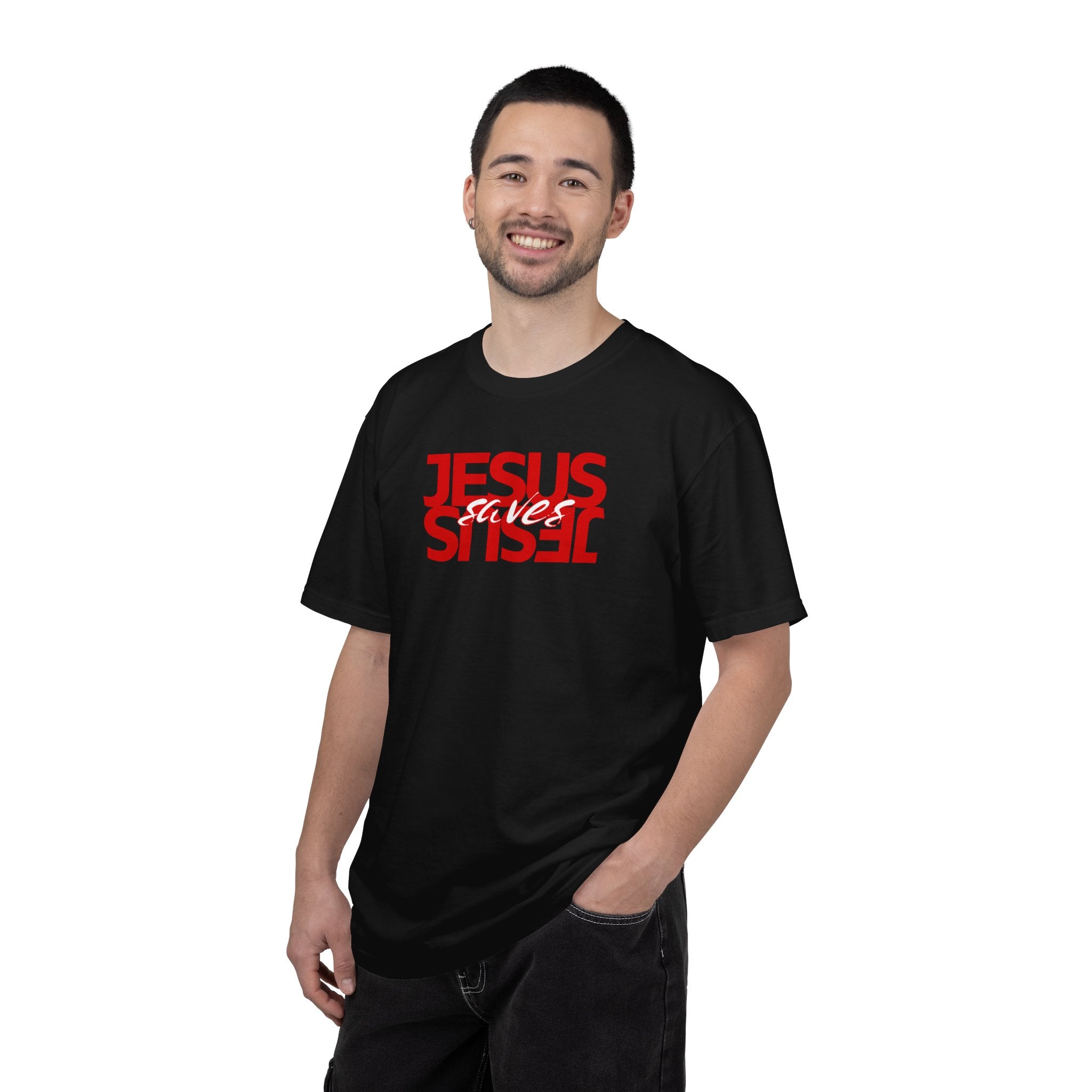 Jesus Saved Reversed Graphic T-Shirt — Faith Statement Tee