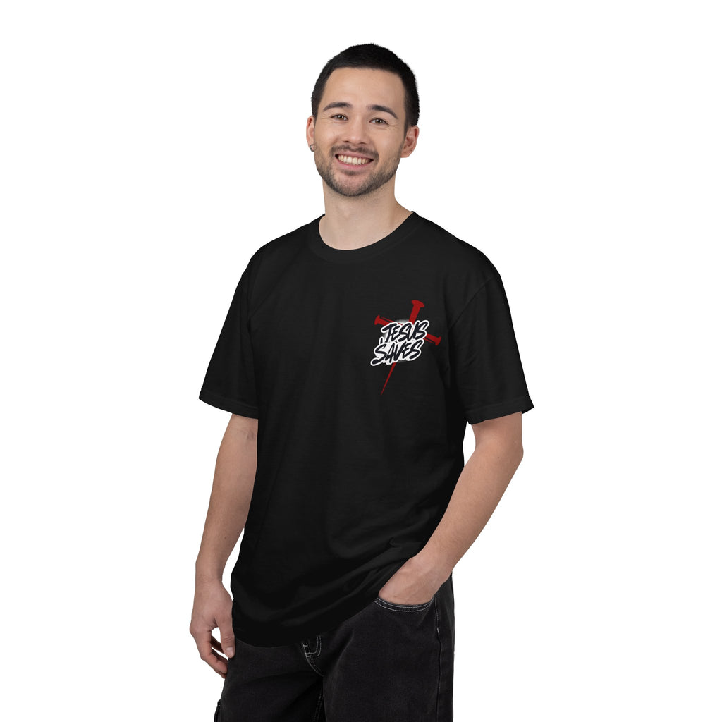 Jesus Saves T-Shirt — Graphic Faith Tee with Cross and Nails