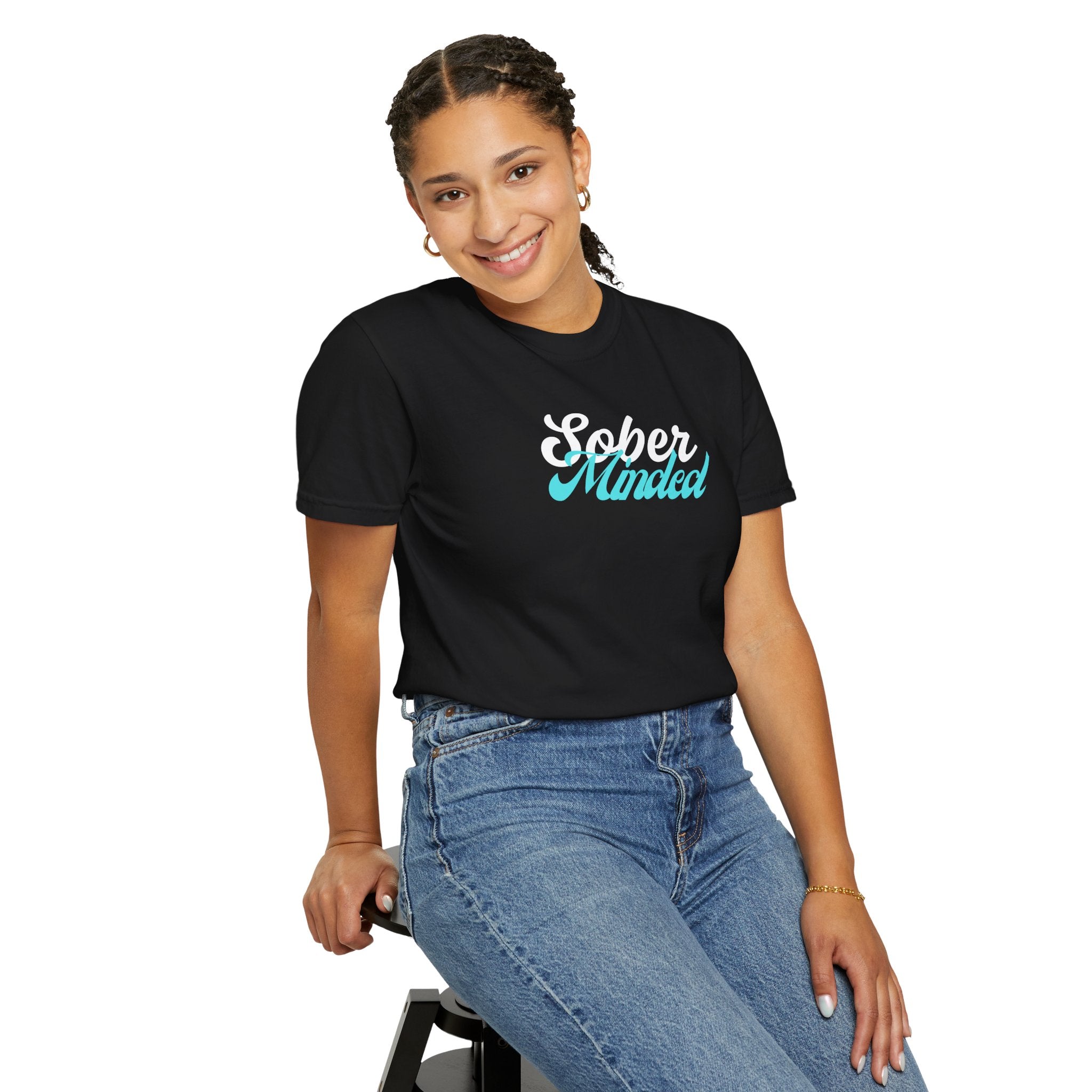 Sober Minded Script T-Shirt — Minimal Aqua Script Graphic Tee